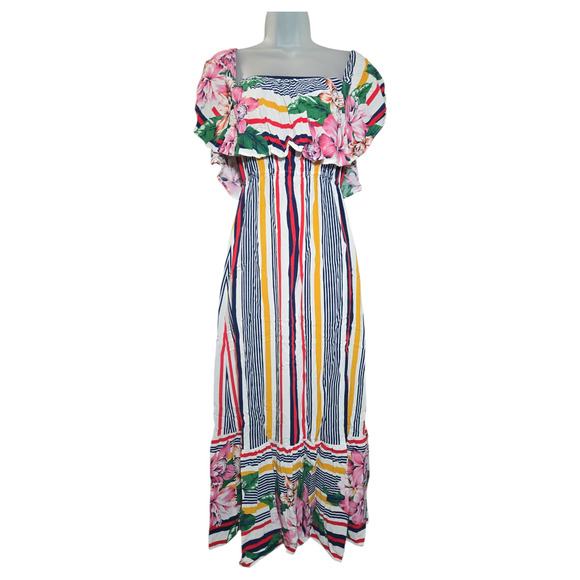 Flying Tomato Women Small Off Shoulder Multicolor Midi Dress Spring Summer EUC - Picture 1 of 7